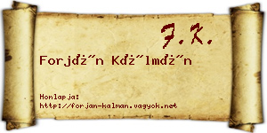 Forján Kálmán névjegykártya